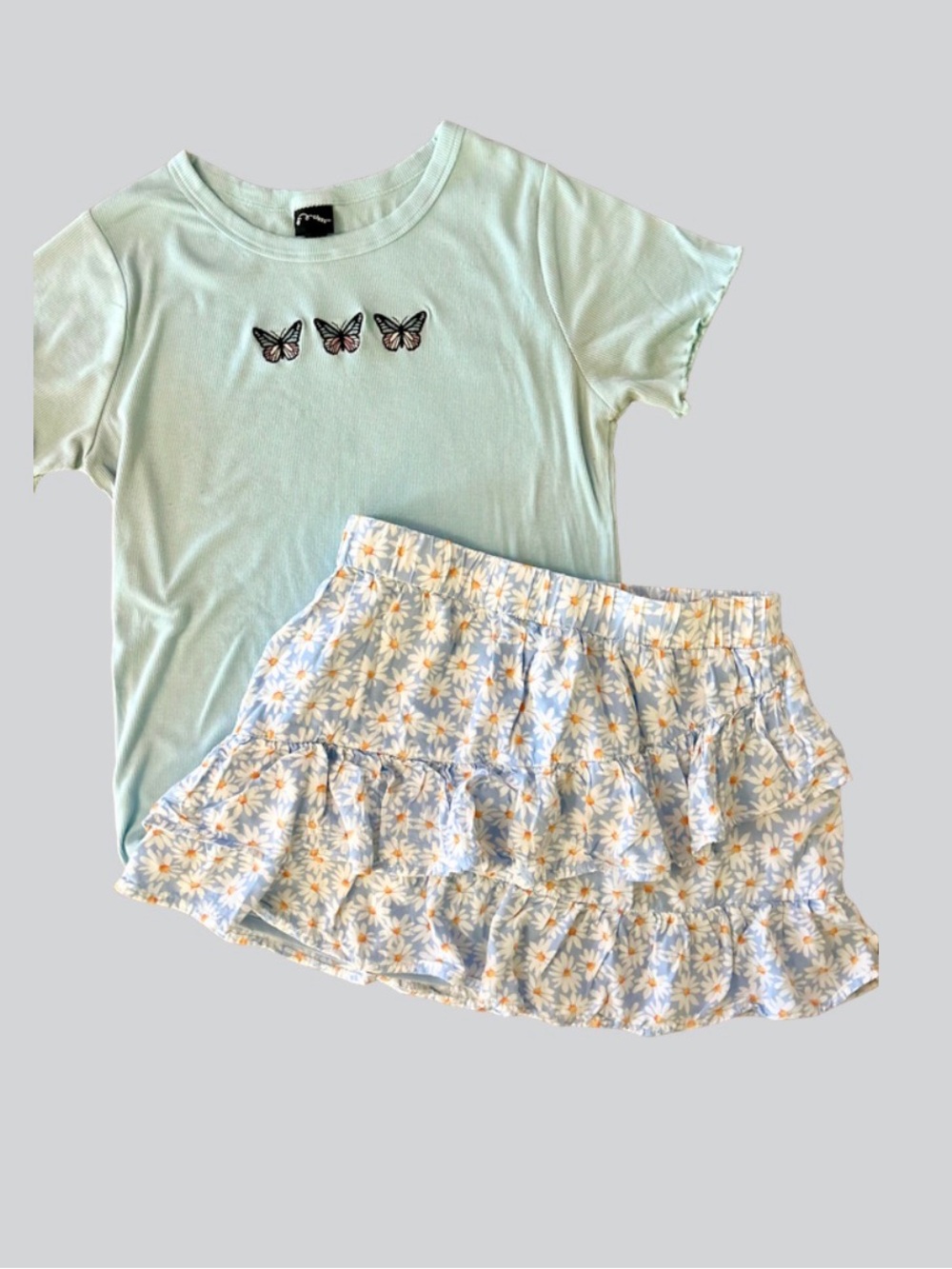 Art Class Butterfly Top and Daisy Ruffle Skirt Set (2 Piece)
